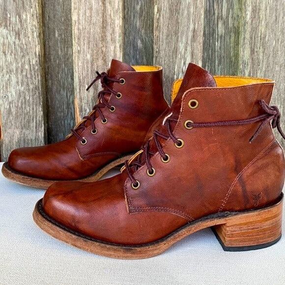 FRYE Vintage Campus Sabrina Lace Up Square Toe Short Brown Ankle Bootie Boots 10 - Picture 6 of 8